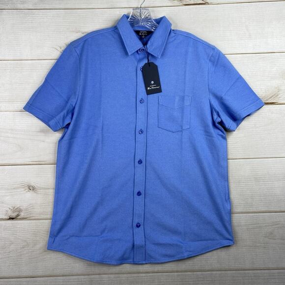 The Original Ben Sherman Terry Polo Shirt Mens M Blue Short Sleeve Button Up NWT - Picture 1 of 8